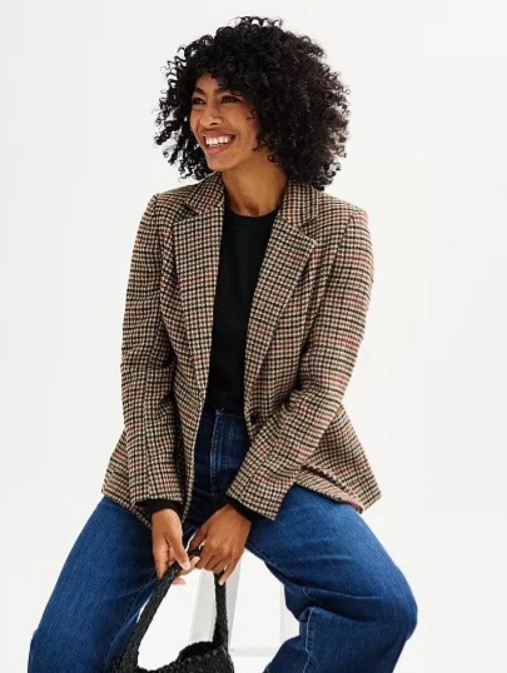 NWT Sonoma Goods For Life Polished Heritage Blazer Brown Multi Houndstooth